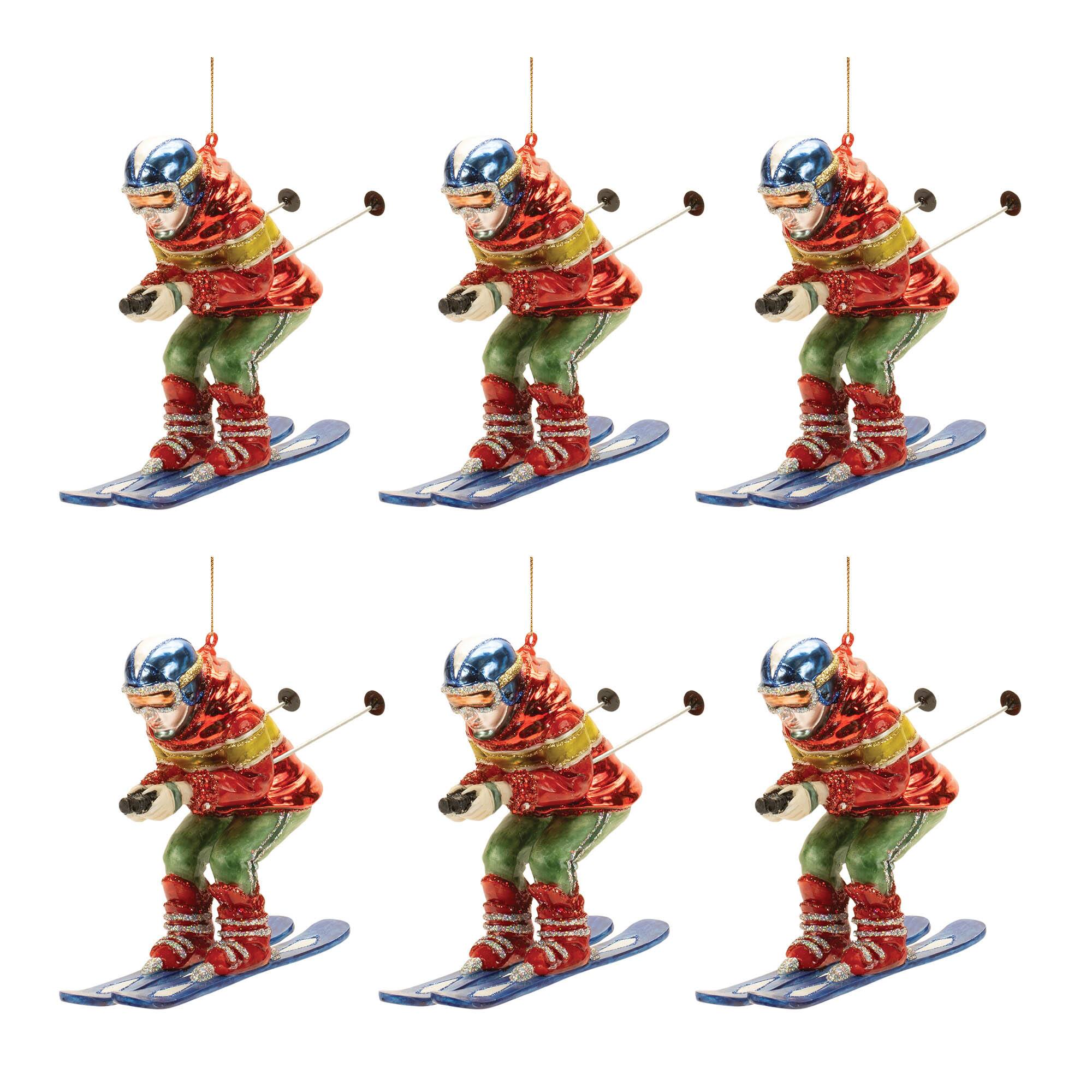 5.25'' Glittered Glass Skier Ornaments, 6ct.